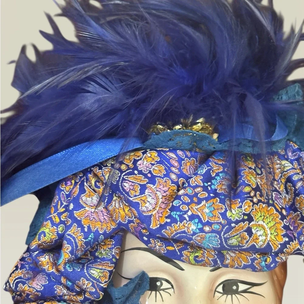 Lady Face Mask Wall Hanging Decor in Vibrant Blue and Gold